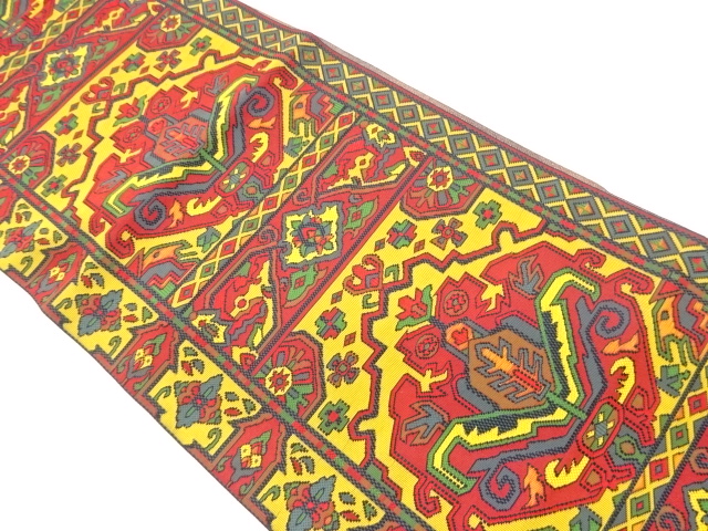 JAPANESE HIRAKI NAGOYA OBI / CHIKUZEN HAKATA / WOVEN FLOWER CREST